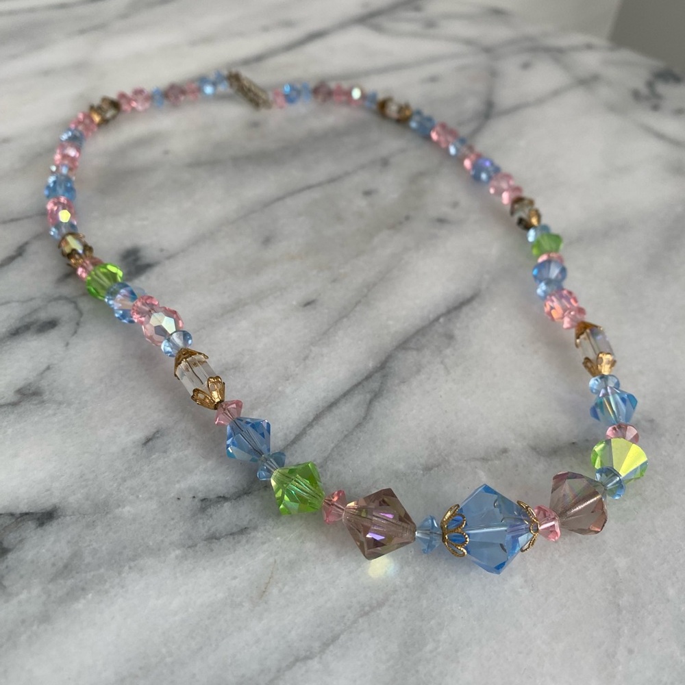 Vintage Crystal Necklace - spring pastel colours